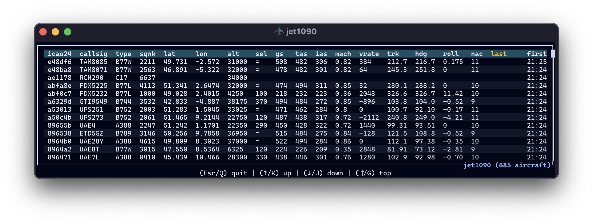 jet1090 table view